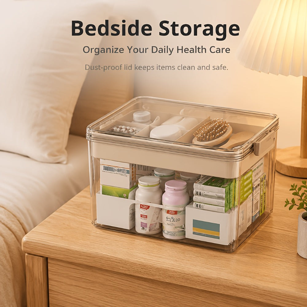 Medicine Storage Box with Handle, Multi-Layer Transparent Plastic Pill Organizer Cabinet, Portable Home Medicine Chest for Bedroom Bathroom