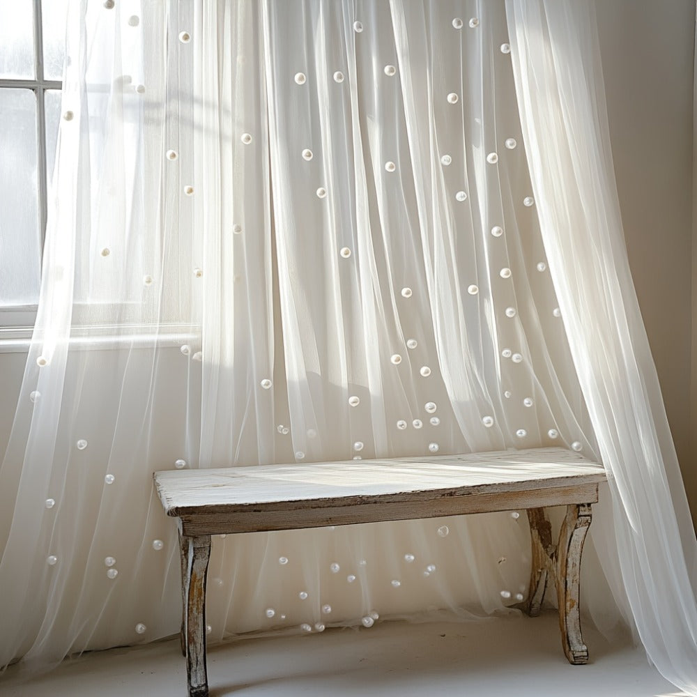 White Pearl Sheer Tulle Fabric Roll 160x300cm – Elegant Organza Mesh for Wedding Backdrop Table Skirt Window Drape Party Decoration Bridal
