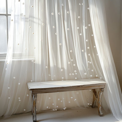 White Pearl Sheer Tulle Fabric Roll 160x300cm – Elegant Organza Mesh for Wedding Backdrop Table Skirt Window Drape Party Decoration Bridal