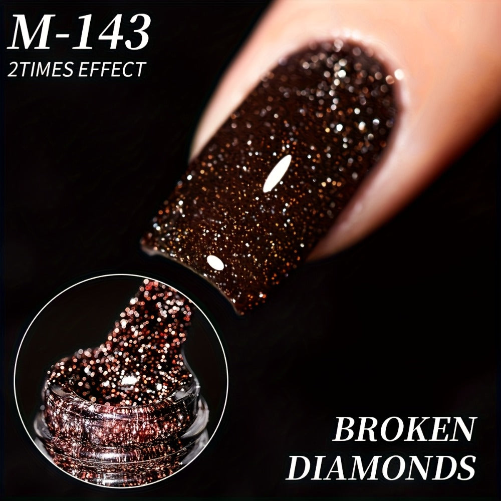 Gel Nail Polish 5-Color Pastel Diamond Glitter Set in Frame Bottles, Shades 140-144, with UV/LED Soak-Off Cure