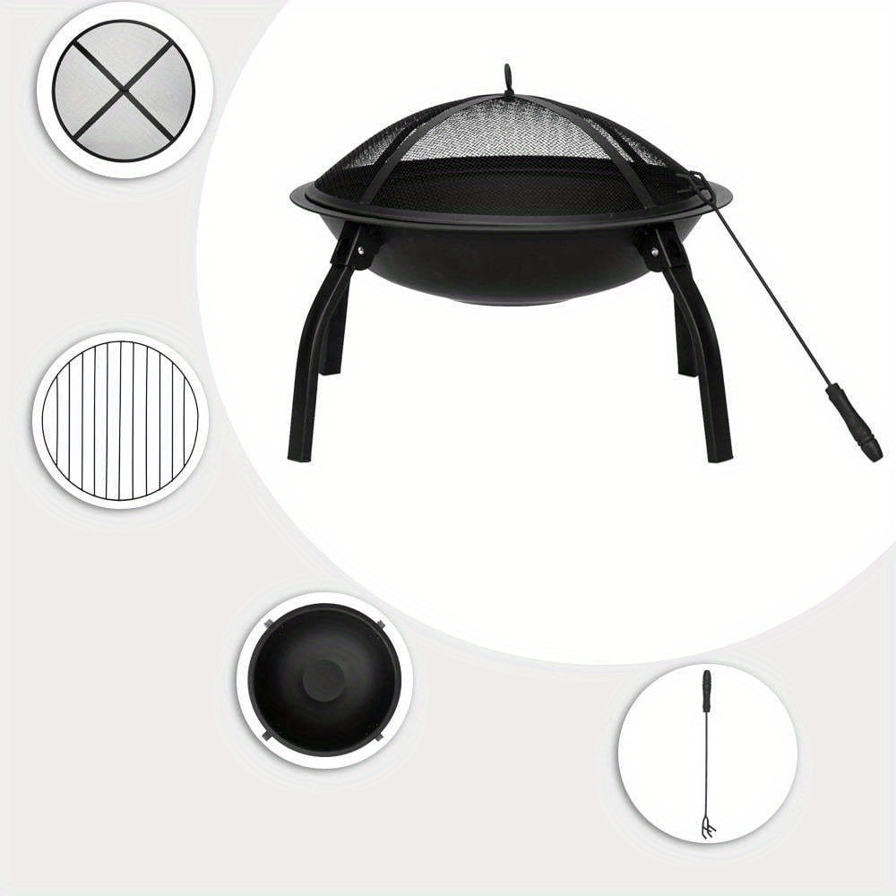 Square Fire Pit Table 32 Inch Metal Wood Burning Outdoor Fire Pit with Mesh Lid, Poker & Tabletop for Backyard Patio Garden Gatherings