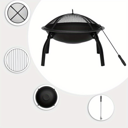 Square Fire Pit Table 32 Inch Metal Wood Burning Outdoor Fire Pit with Mesh Lid, Poker & Tabletop for Backyard Patio Garden Gatherings