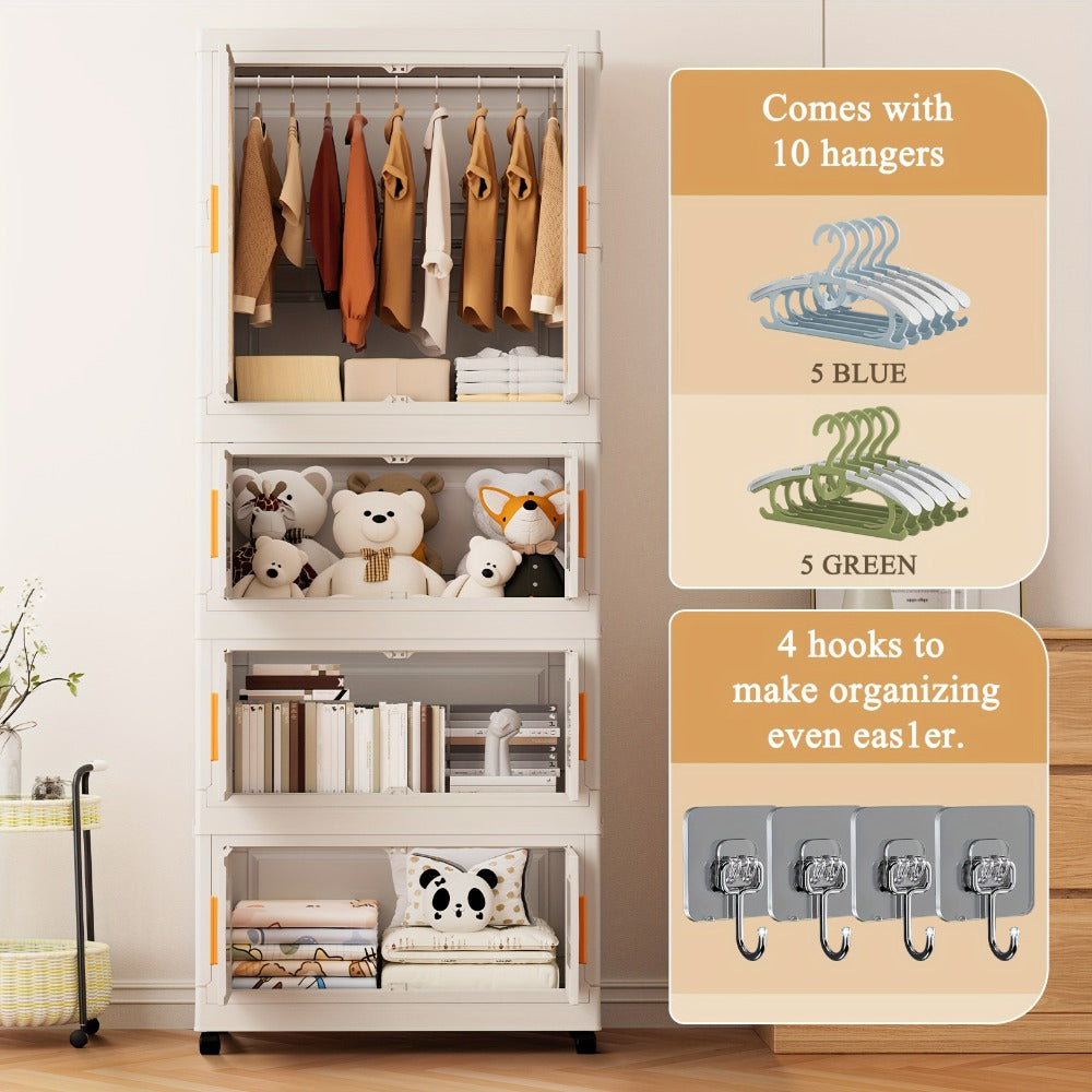 Folding Wardrobe Storage Cabinet on Wheels with Magnetic Door, Hanging Rod & Shelves – 25.6" Wide Portable Closet Organizer