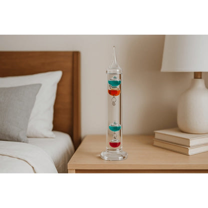 Galileo Thermometer Glass Multicolor Floating Spheres 9.5 Inch Decorative Temperature Display for Entryways, Bedrooms and Living Spaces