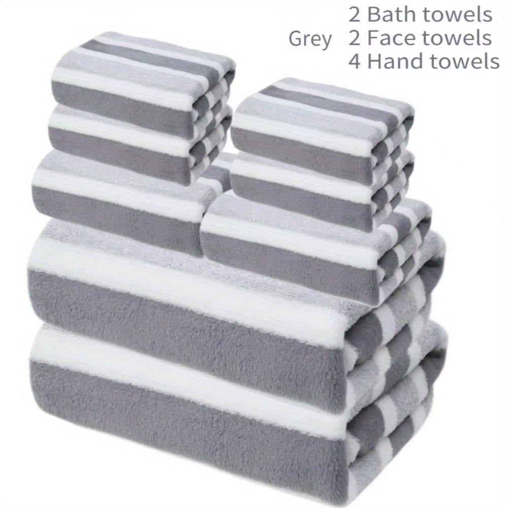 Bath Hand Towels, Towel Set 8 Piece Two-Color Striped Mix with 2 Bath, 2 Face and 4 Hand Towels in Four Colors