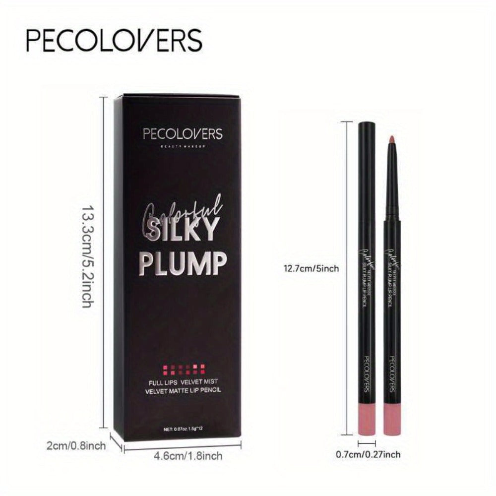 Waterproof Lip Liner Pencil Set 12 Pieces Multi-Functional Lip Eye & Brow Liner, for Makeup, Travel and Everyday Vanity Use