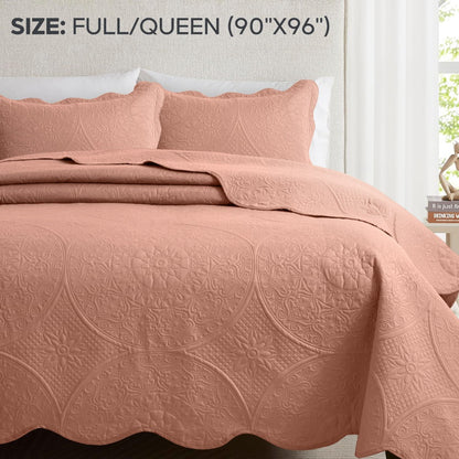 Floral-Pattern Three-Piece Bedspread Set in 16 Colors with Twin, Queen, King and California King Sizes