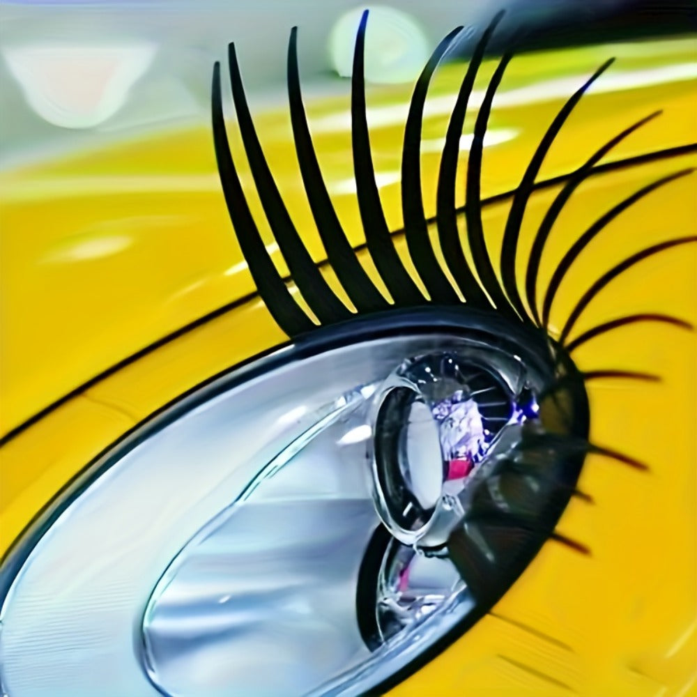 Pair of Black Car Eyelash Decals, 11.4 x 6.9 Inch Each, for Smooth Exterior Panels Beside Headlights
