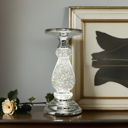 LED Swirling Candle Holder with On/Off Switch – Polished Acrylic Pedestal Base Fits 3-Wick Candles Up to 4 Inch Silver Gold Centerpiece