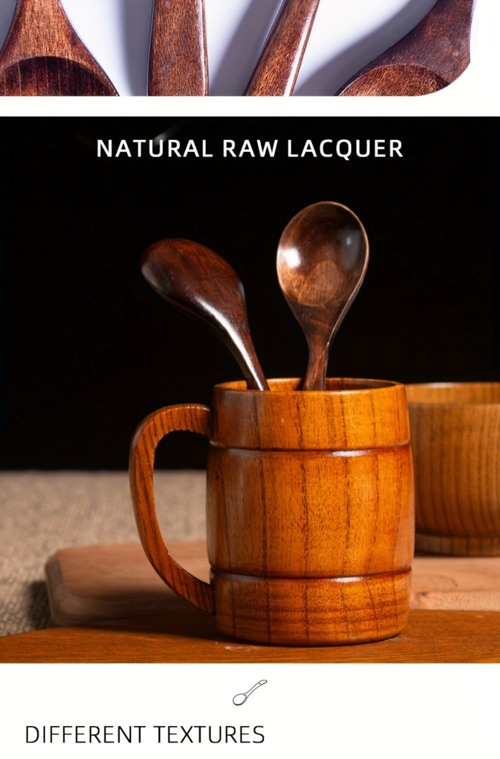 Kitchen Utensils Set of Eight 7.28in Natural Wood Spoons for Coffee, Tea, Dessert and Table Serving