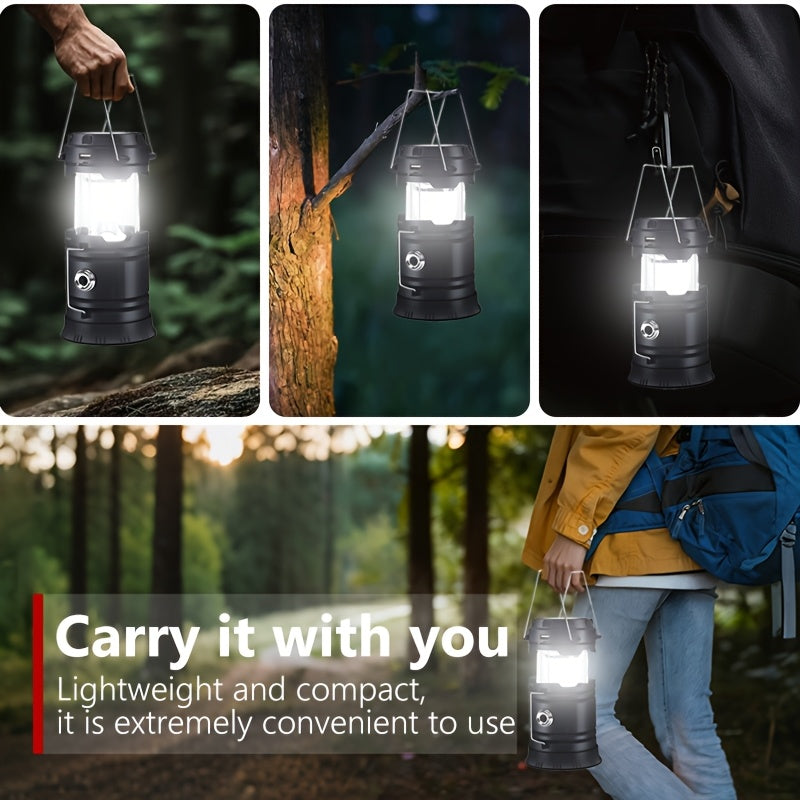 Retro Camping Lantern Four-Piece Set with USB Charging, Collapsible Body, Hanging Handles and Black Finish