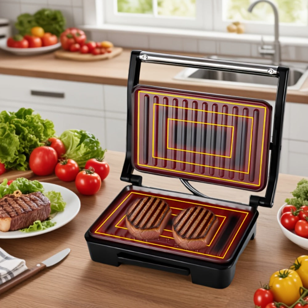 Electric Panini Press Grill Double-Sided Heating Sandwich Maker Waffle Iron Steak Grill Indoor for Grilling, Camping and Outdoor Meals