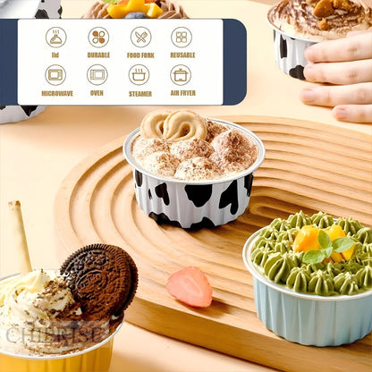 Aluminum Foil Baking Cups with Lids, Disposable Cupcake Molds with Spoons, Foil Dessert Cups for Pudding Muffins Mousse