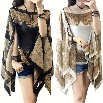 Chiffon Shawl - 2pcs Set for Women - Boho Paisley Print Lightweight Sunscreen Beach - product detail view 9