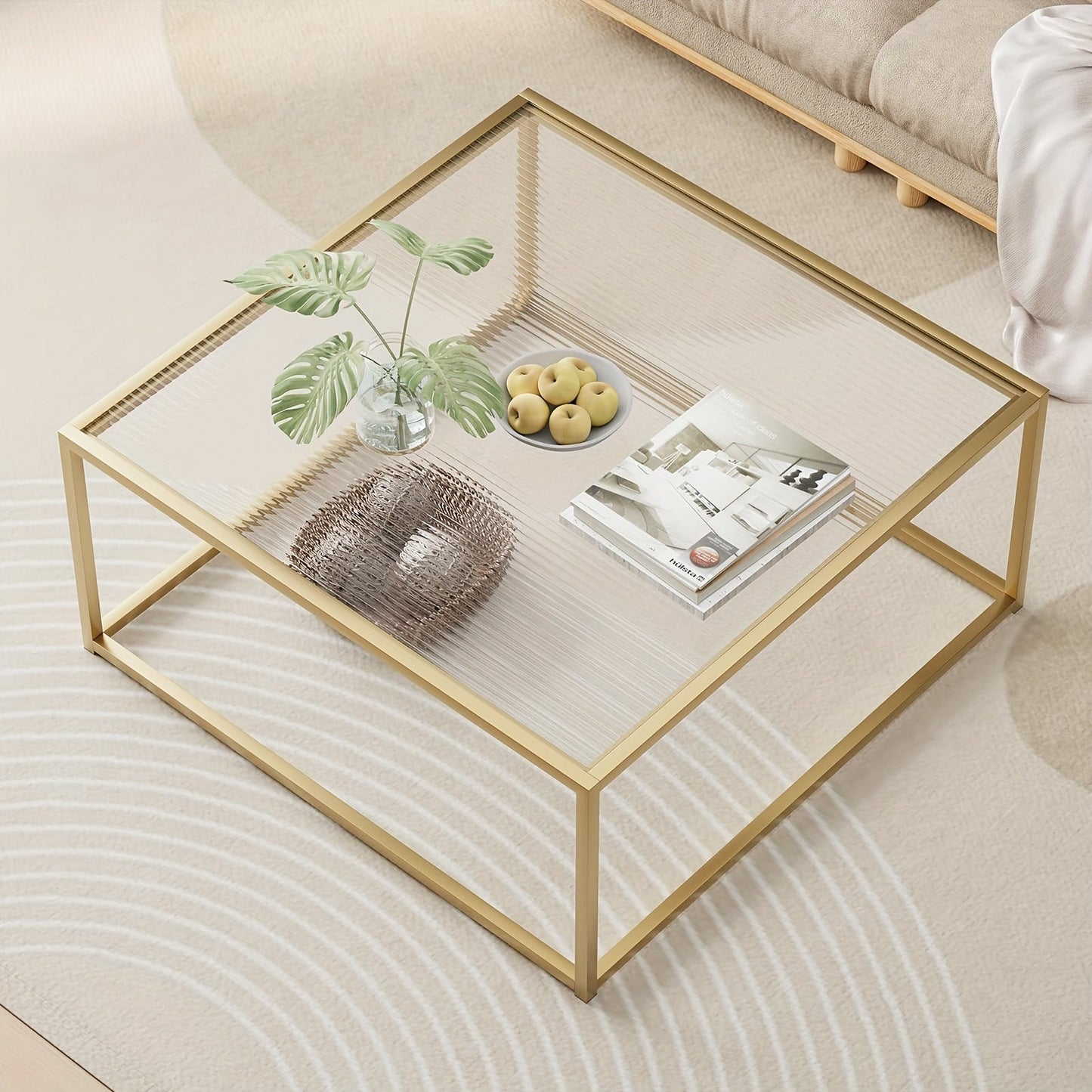 Coffee Tables shown in the golden (striped glass) option