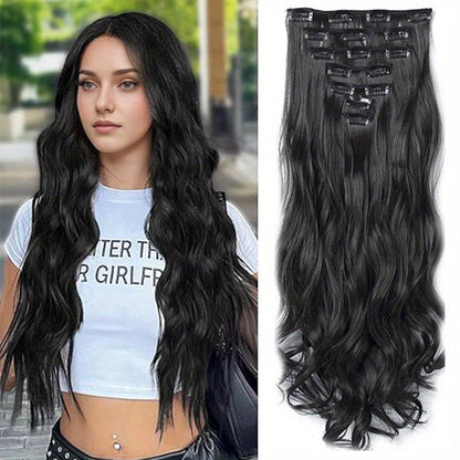 Clip In Hair Extensions - In 22 Inch 7pcs Set 16 Black Natural Wave Long Synthetic Hairpiece for - product detail view 16