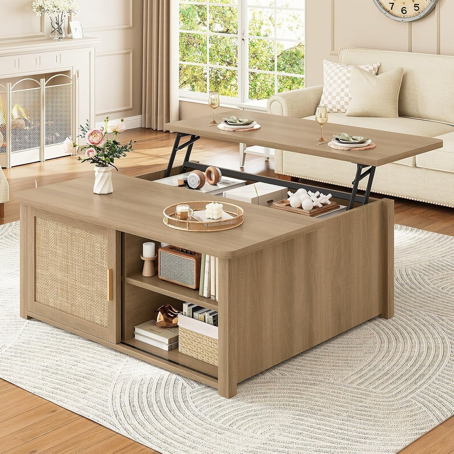 Coffee Table shown in the Rattan Oak option