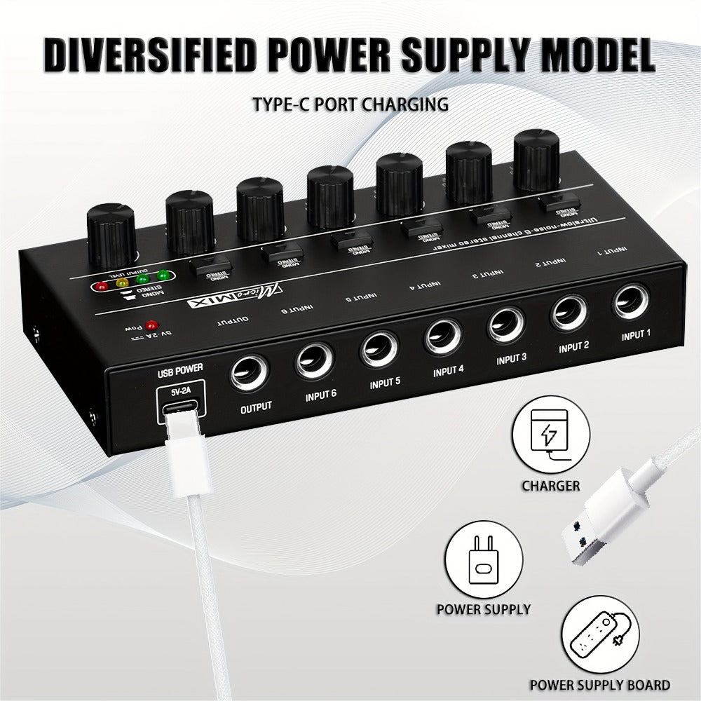 Compact 4/6/8-Channel Stereo Audio Mixer with USB-C Power and Level Controls detail image - detail view 10