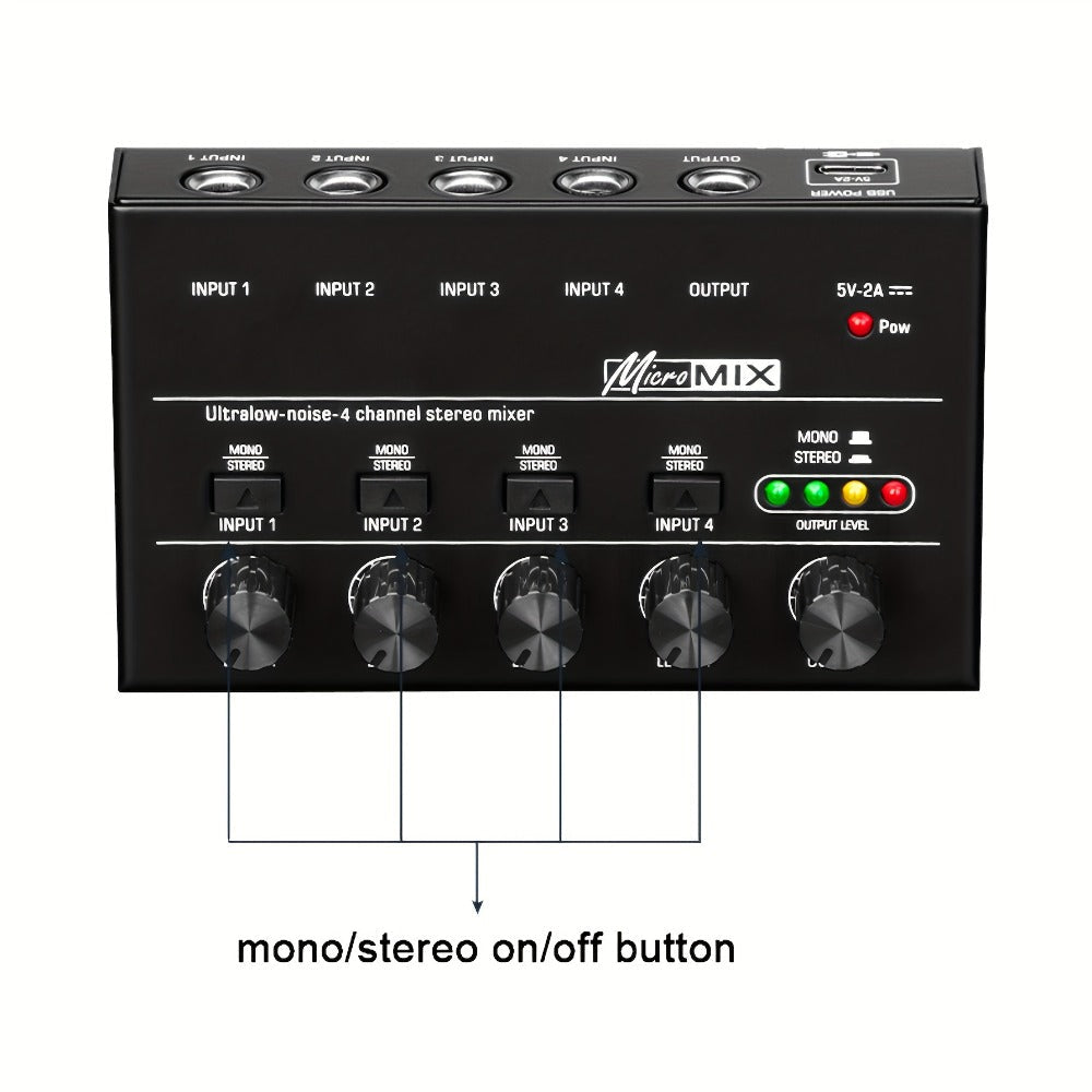 Compact 4/6/8-Channel Stereo Audio Mixer with USB-C Power and Level Controls detail image - detail view 17