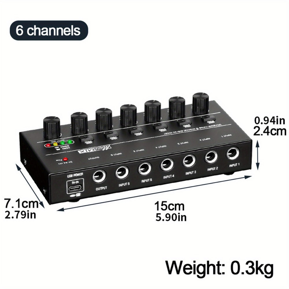 Compact 4/6/8-Channel Stereo Audio Mixer with USB-C Power and Level Controls detail image - detail view 3