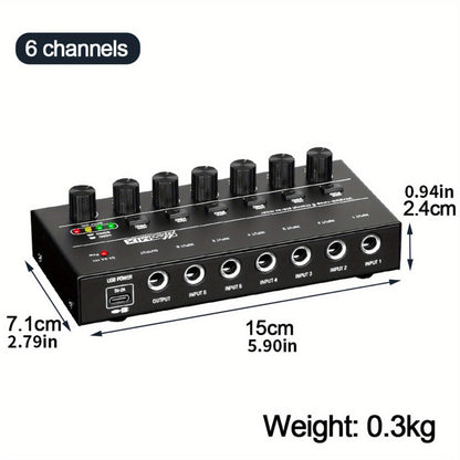 Compact 4/6/8-Channel Stereo Audio Mixer with USB-C Power and Level Controls detail image - detail view 3
