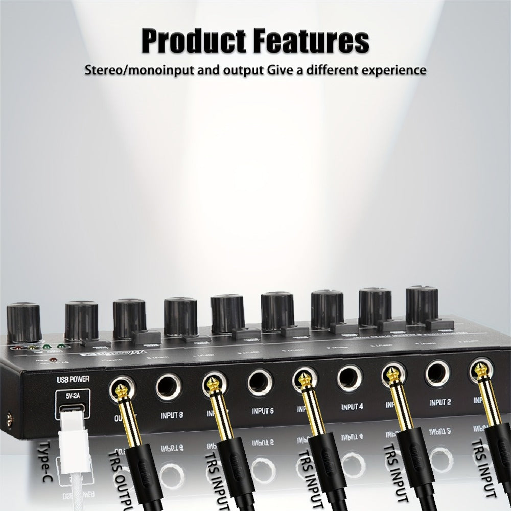 Compact 4/6/8-Channel Stereo Audio Mixer with USB-C Power and Level Controls detail image - detail view 4