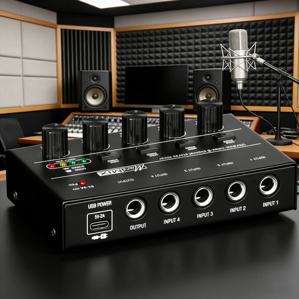 Compact 4/6/8-Channel Stereo Audio Mixer with USB-C Power and Level Controls detail image - detail view 5
