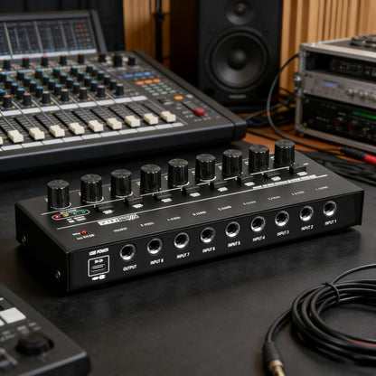 Compact 4/6/8-Channel Stereo Audio Mixer with USB-C Power and Level Controls detail image - detail view 7