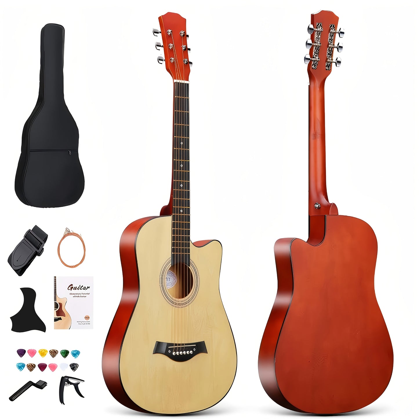 Complete 38-Inch Acoustic Guitar for New Players, Ideal for Beginners, Comes with Guitar Strings, Carrying Bag, Capo, Finger Picks, And More. Perfect As a Christmas Present variant image