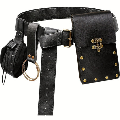 Costume Accessories - Renaissance Belt Set 3Pcs - Medieval Belt Pouch Coin Purse & Skirt - product detail view 5