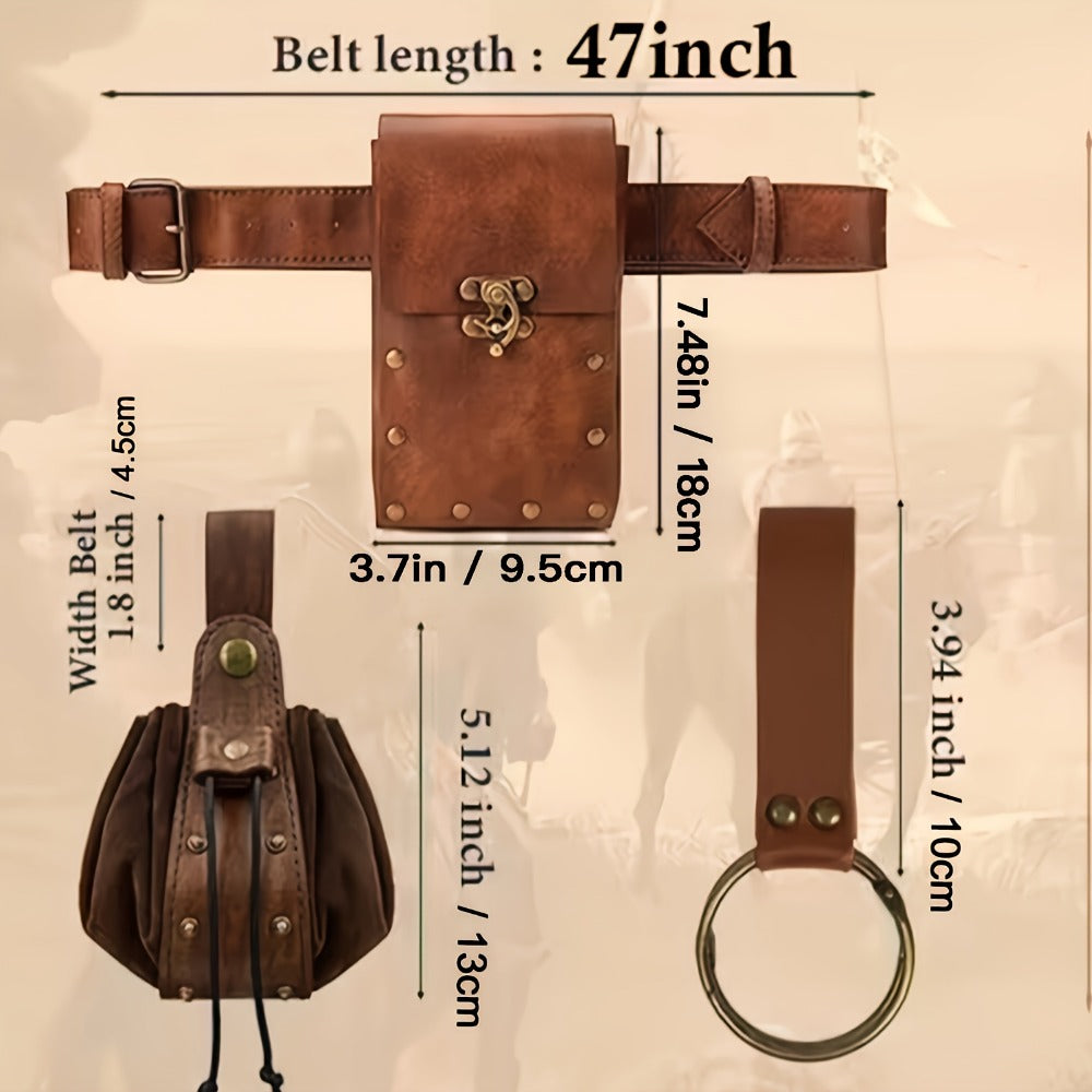 Costume Accessories - Renaissance Belt Set 3Pcs - Medieval Belt Pouch Coin Purse & Skirt - product detail view 6