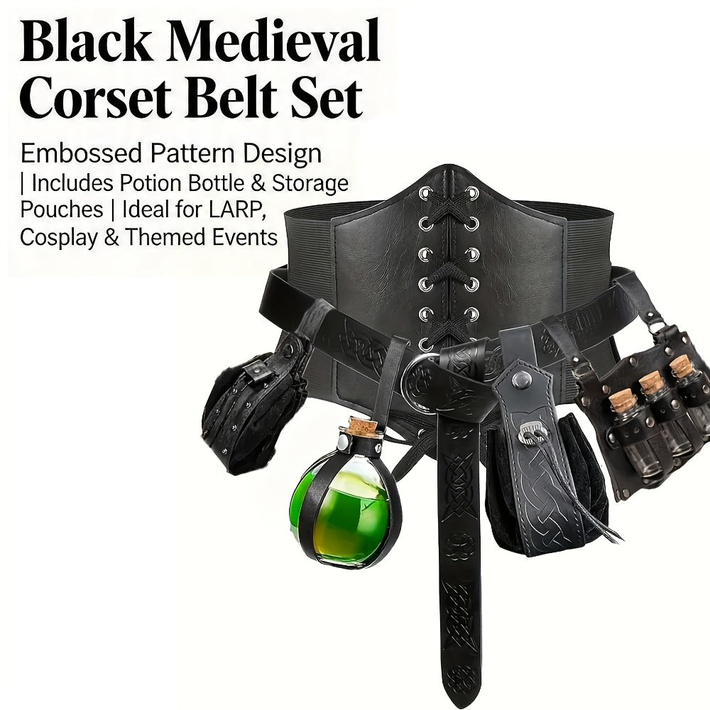 Costume Accessories - Renaissance Corset Set 6PCS Medieval Belt, Pouches, Waist Guard & Cork - product detail view 4