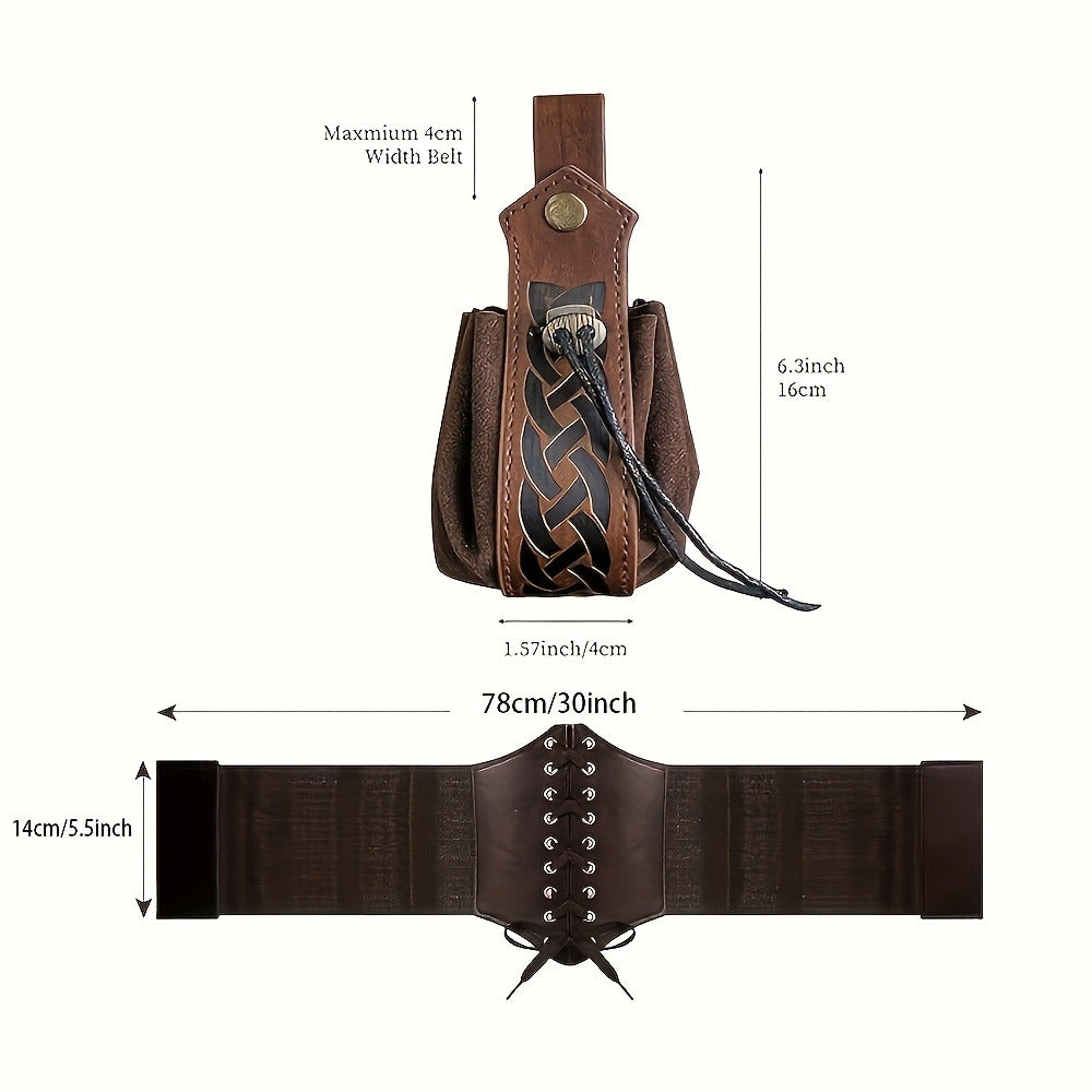 Costume Accessories - Renaissance Corset Set 6PCS Medieval Belt, Pouches, Waist Guard & Cork - product detail view 6