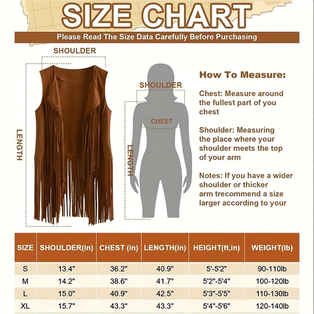 Costume & Clothing - Fringe Vest for Women 60s 70s Bohemian Hippie Cowgirl Top Brown Retro - product detail view 6