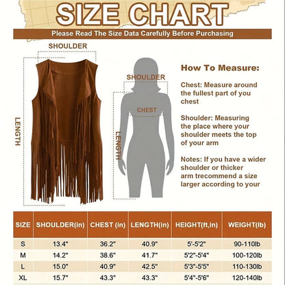Costume & Clothing - Fringe Vest for Women 60s 70s Bohemian Hippie Cowgirl Top Brown Retro - product detail view 6