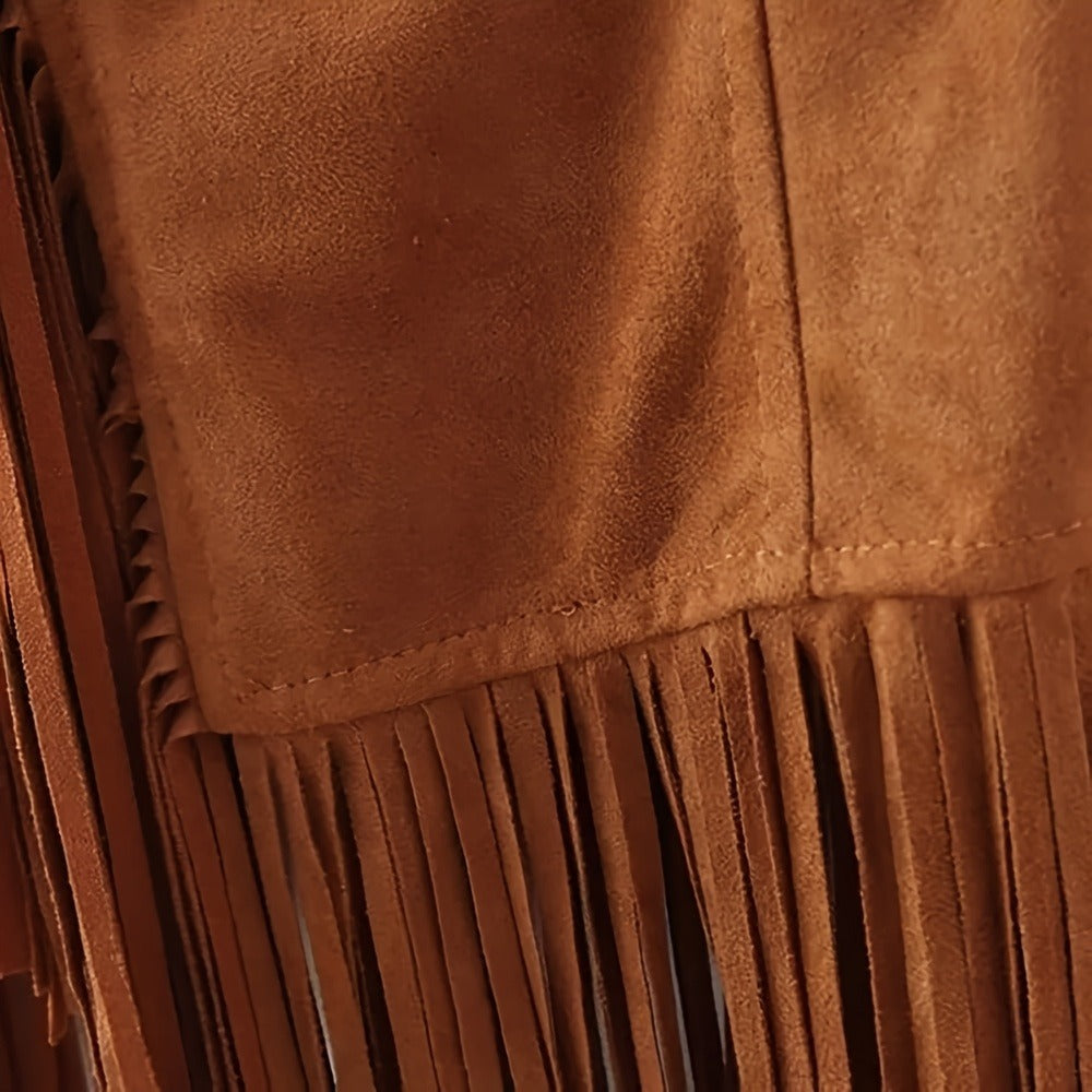 Costume & Clothing - Fringe Vest for Women 60s 70s Bohemian Hippie Cowgirl Top Brown Retro - product detail view 8