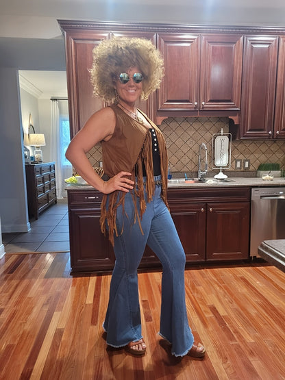 Costume & Clothing - Fringe Vest for Women 60s 70s Bohemian Hippie Cowgirl Top Brown Retro - product detail view 10