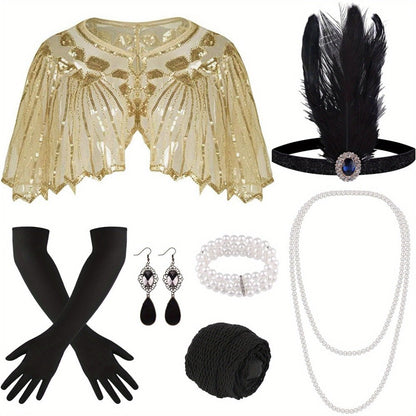 Costume Hair Accessories - Flapper Headband Set 10PCS 1920s Gatsby Roaring 20s Art Deco Vintage for - product detail view 3
