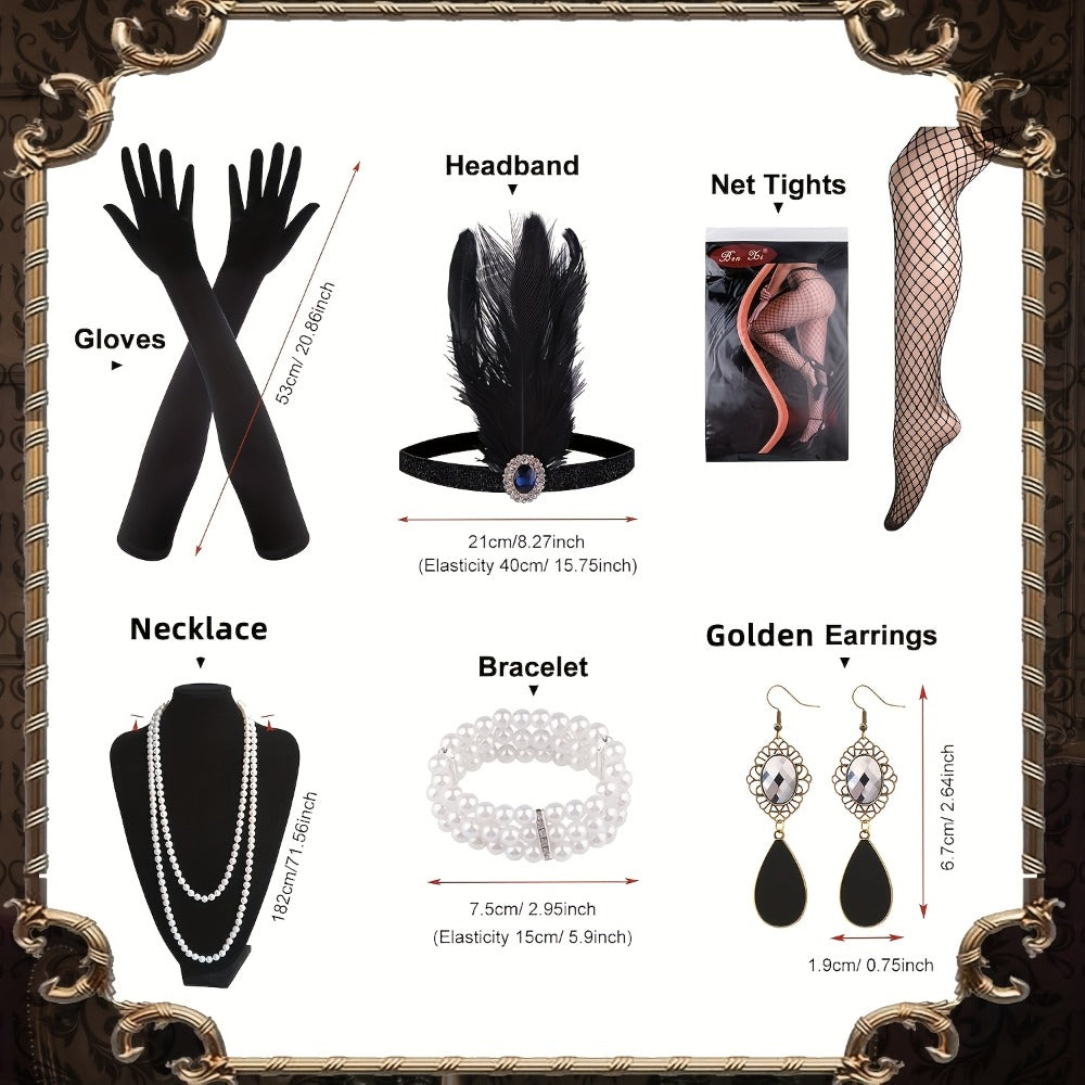 Costume Set - Flapper Dress 1920s for Women 10-Piece Sequin Beaded Fringe Midi Dress - product detail view 6