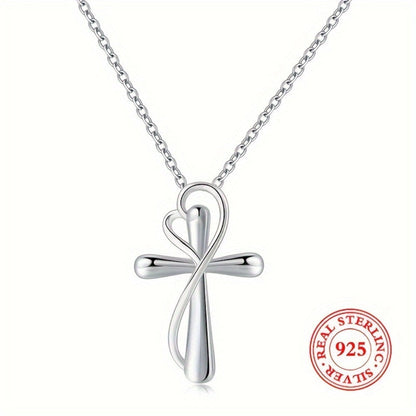 Cross Necklace - 925 Sterling Silver Pendant for Women Love Heart Religious Charm Jewelry - product detail view 3
