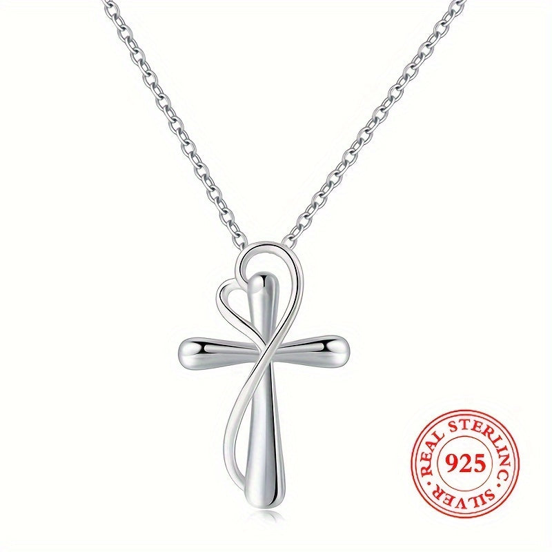 Cross Necklace - 925 Sterling Silver Pendant for Women Love Heart Religious Charm Jewelry - product detail view 13