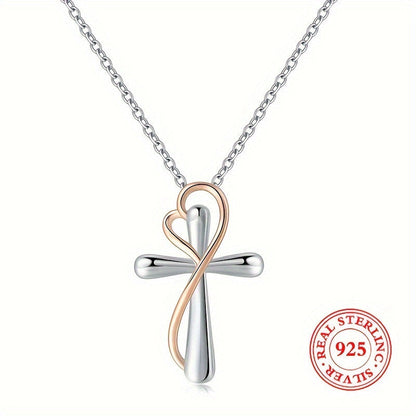 Cross Necklace - 925 Sterling Silver Pendant for Women Love Heart Religious Charm Jewelry - product detail view 14
