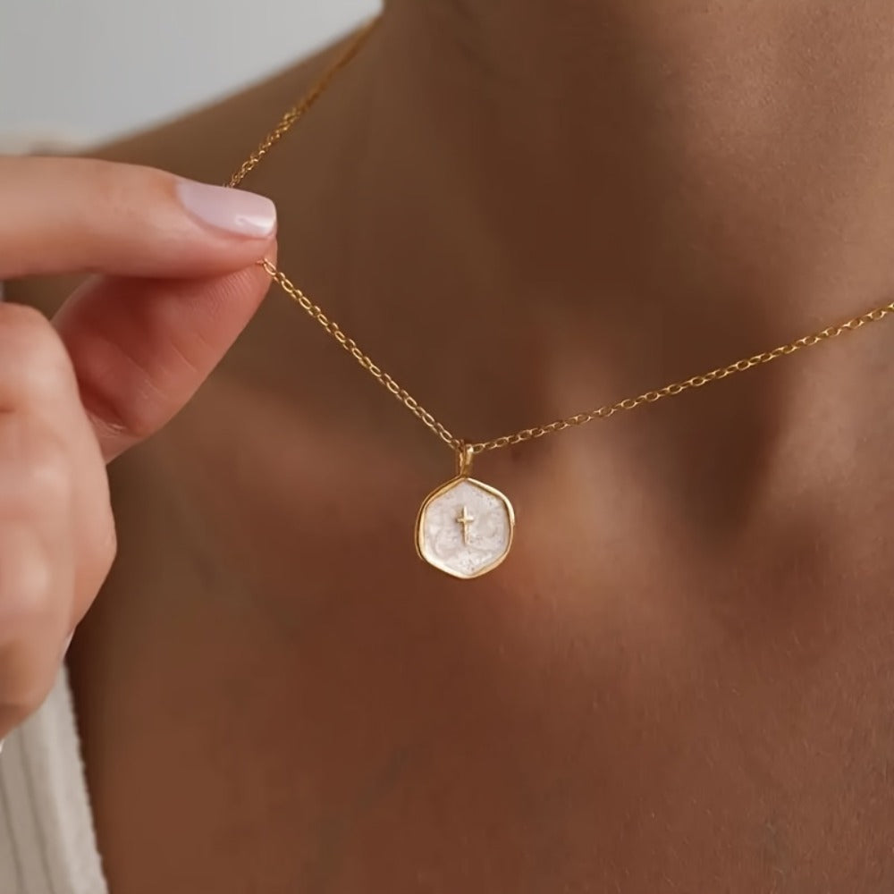 Cross Necklace - Pendant for Women Gold Enamel Irregular Shape Hypoallergenic Stainless - product detail view 3