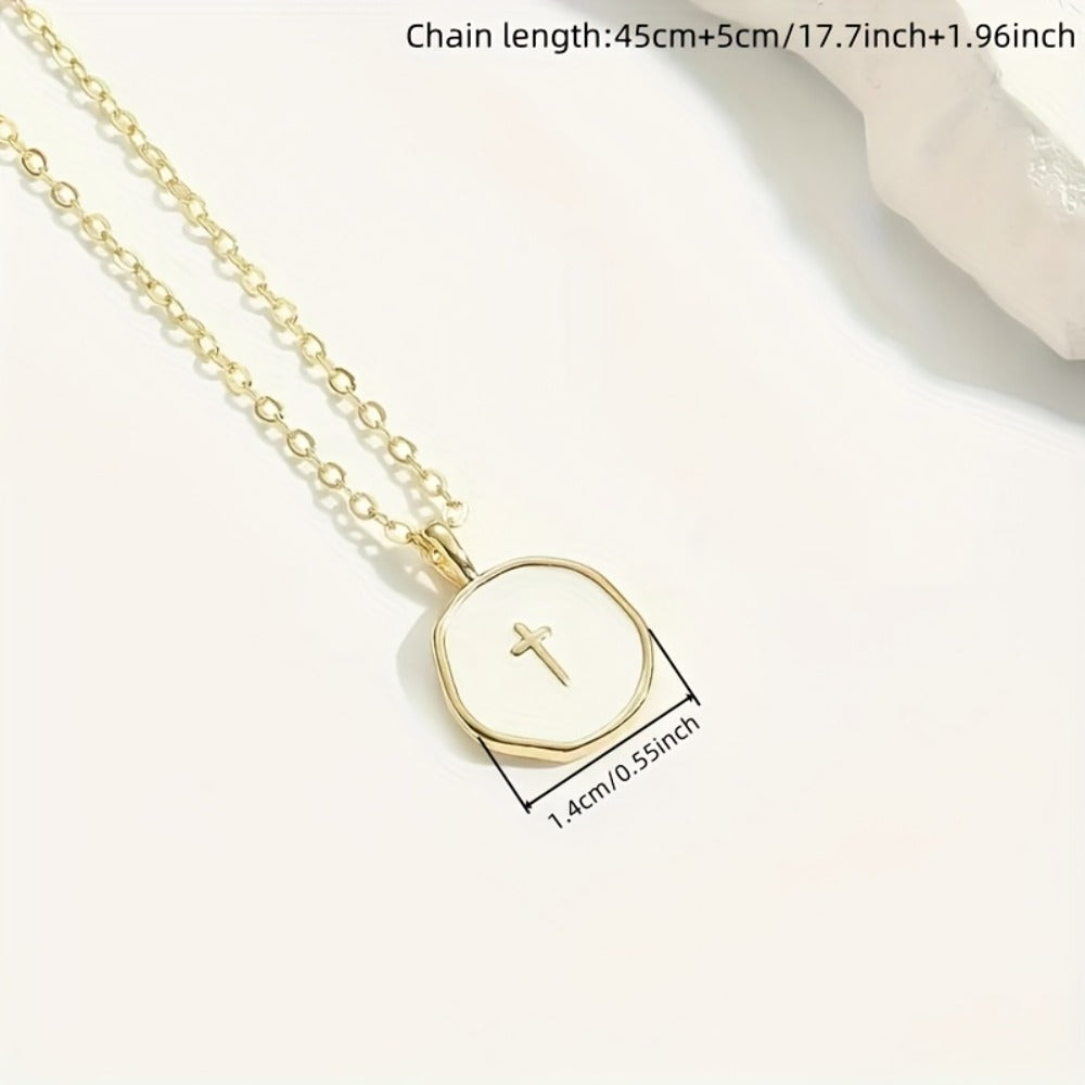 Cross Necklace - Pendant for Women Gold Enamel Irregular Shape Hypoallergenic Stainless - product detail view 4