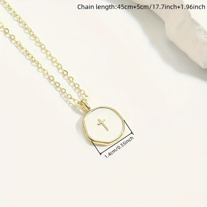 Cross Necklace - Pendant for Women Gold Enamel Irregular Shape Hypoallergenic Stainless - product detail view 4
