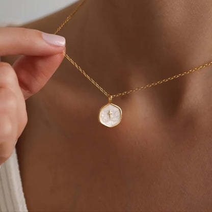 Cross Necklace - Pendant for Women Gold Enamel Irregular Shape Hypoallergenic Stainless - product detail view 6