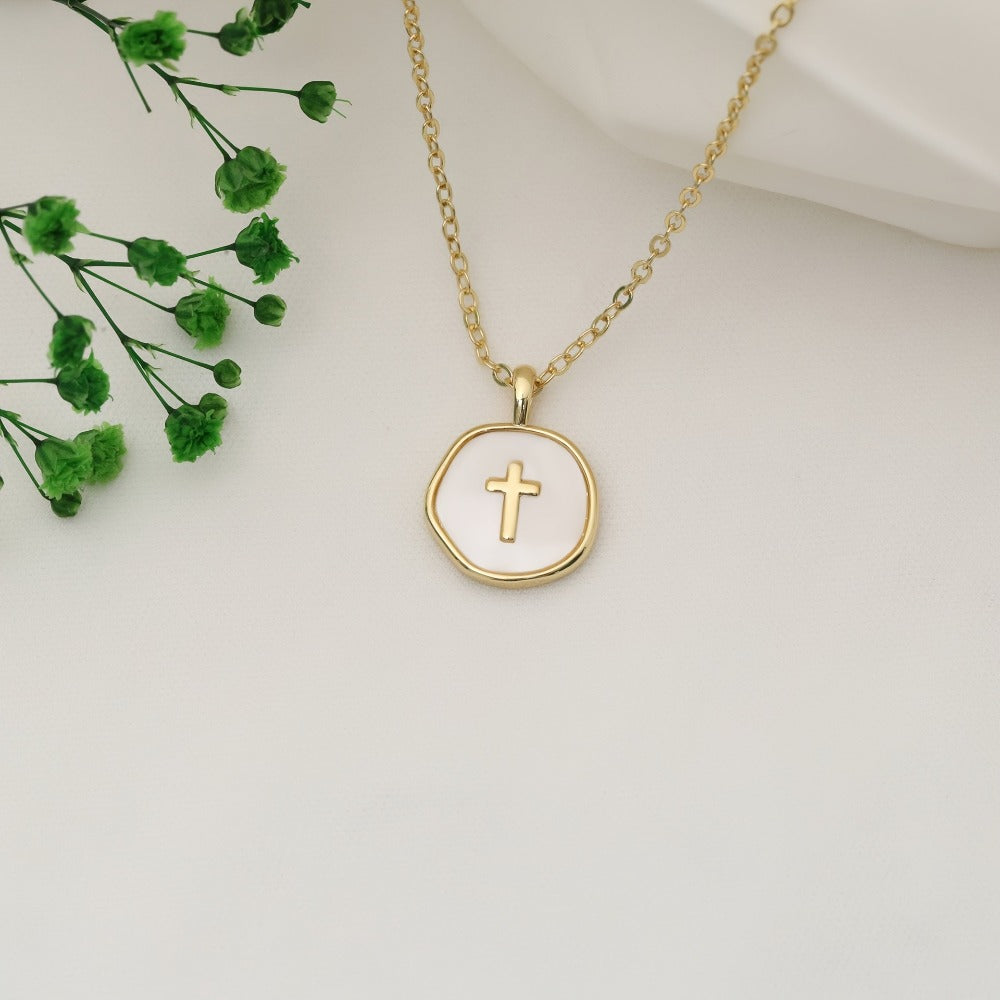 Cross Necklace - Pendant for Women Gold Enamel Irregular Shape Hypoallergenic Stainless - product detail view 8