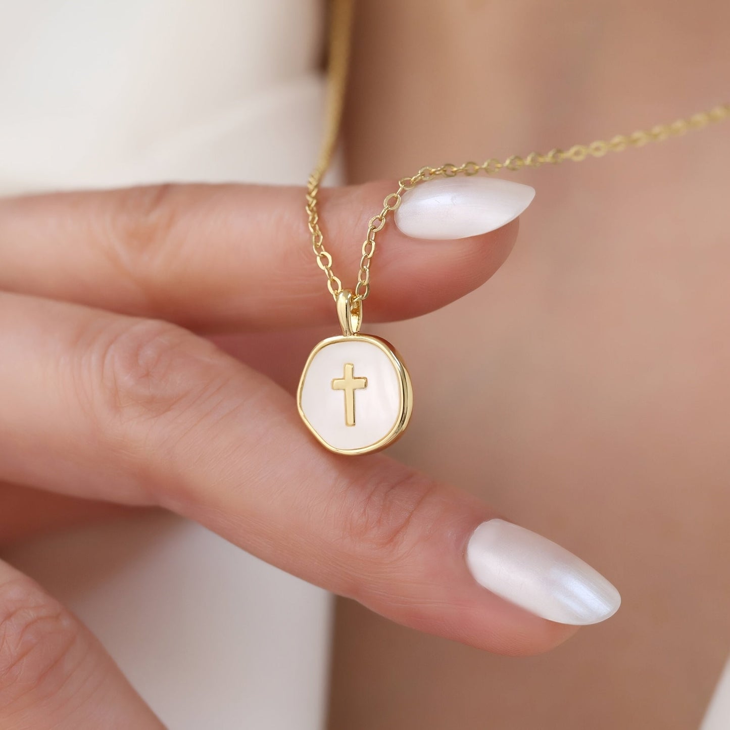 Cross Necklace - Pendant for Women Gold Enamel Irregular Shape Hypoallergenic Stainless - product detail view 9