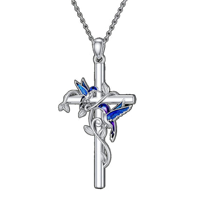 Cross Necklace - Pendant Set 3pcs Animal Charm Hummingbird Butterfly Turtle , Elegant - product detail view 11