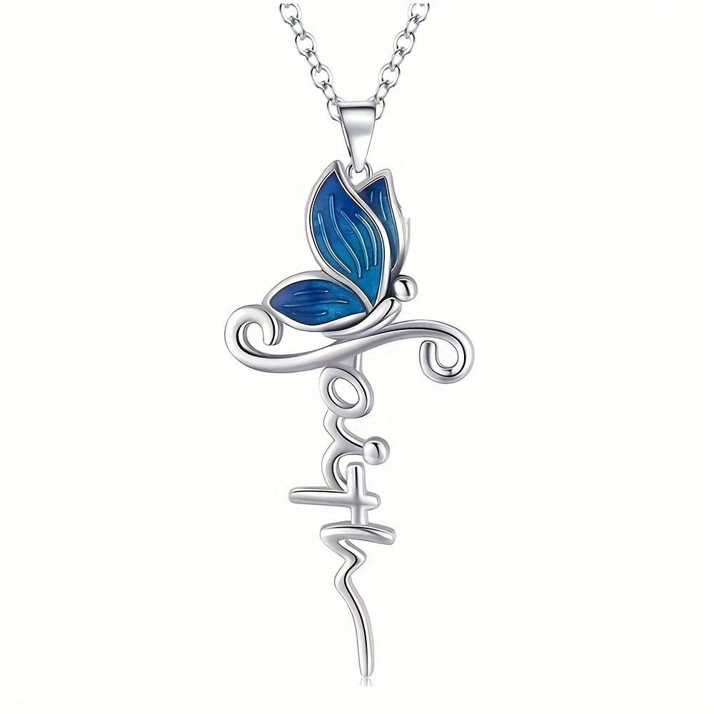 Cross Necklace - Pendant Set 3pcs Animal Charm Hummingbird Butterfly Turtle , Elegant - product detail view 12